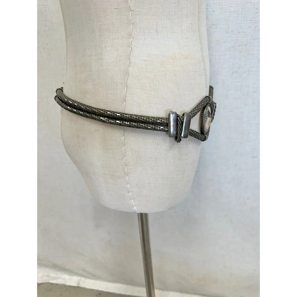 Vintage Egyptian Revival Scarab Beetle Antique Brass Mesh Chain Belt Women SM
